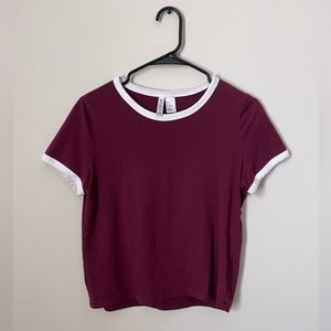 divided h&m medium maroon ringer cropped tee